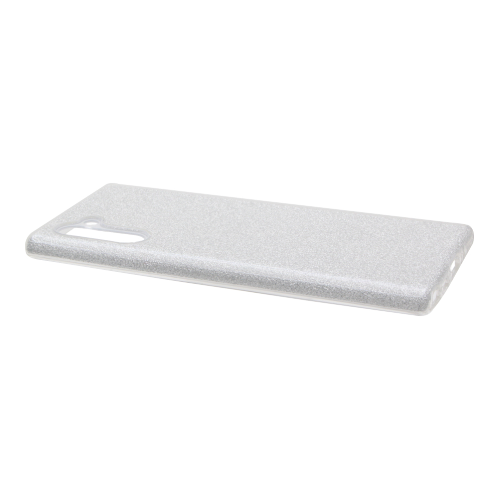 Накладка Samsung Note 10 силиконовая с пластиковой вставкой блестящая серебро