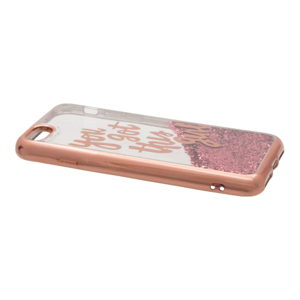 Накладка iPhone 7/8 силиконовая с переливающейся жидкостью с хром бампером You sot this girl розовая