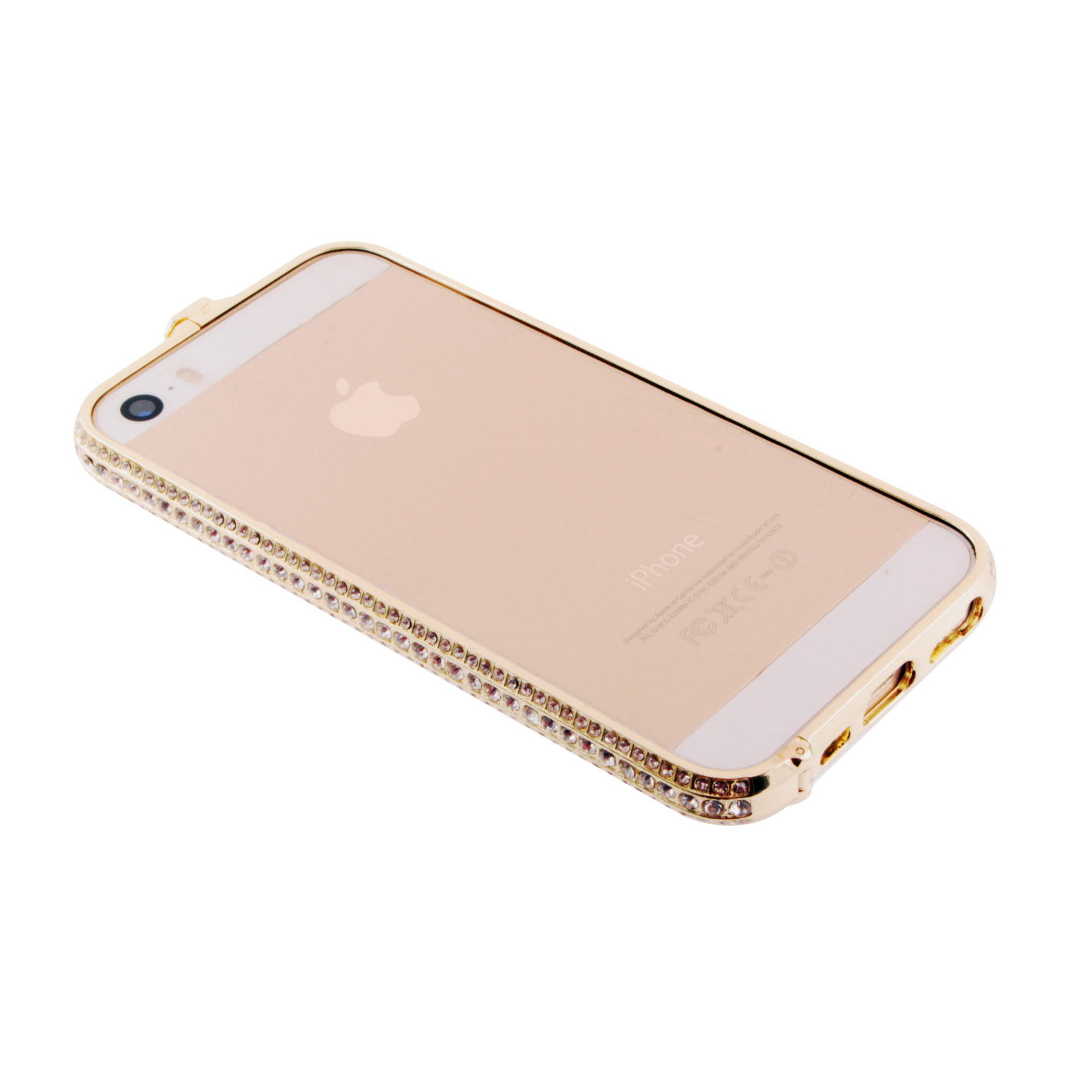 Бампер на iPhone 5/5S металлический стразы в 3 ряда золото метал