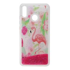 Накладка Huawei Honor 8X силиконовая с переливающейся жидкостью Фламинго розовая в цветах