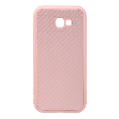 Накладка Samsung A7 2017/A720F силиконовая с металлической вставкой карбон розовая