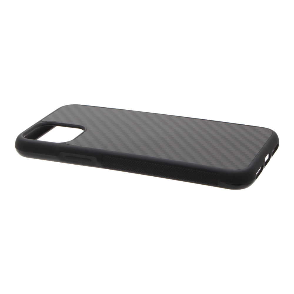 Накладка iPhone 11 Pro пластиковая с резиновым бампером карбон черная