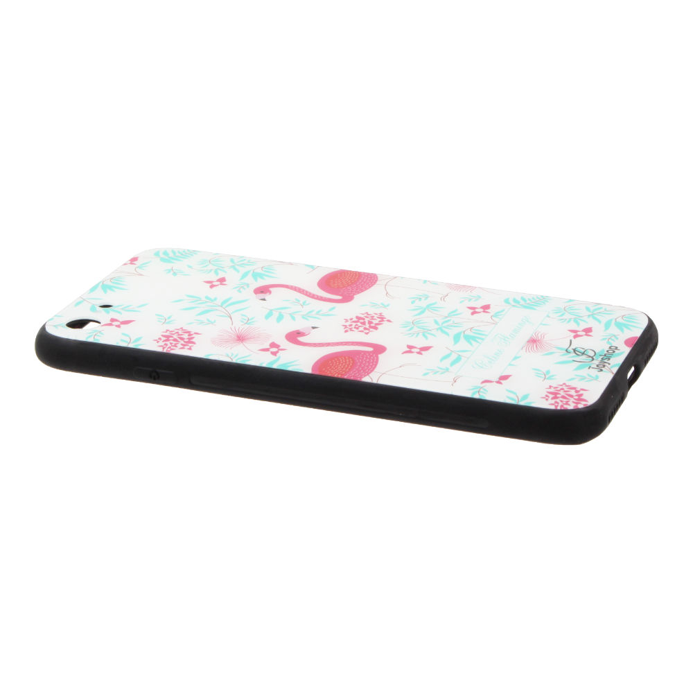 Накладка iPhone 7/8 пластиковая с резинов бампером стеклян с переливом Фламинго с цветами Joyshop