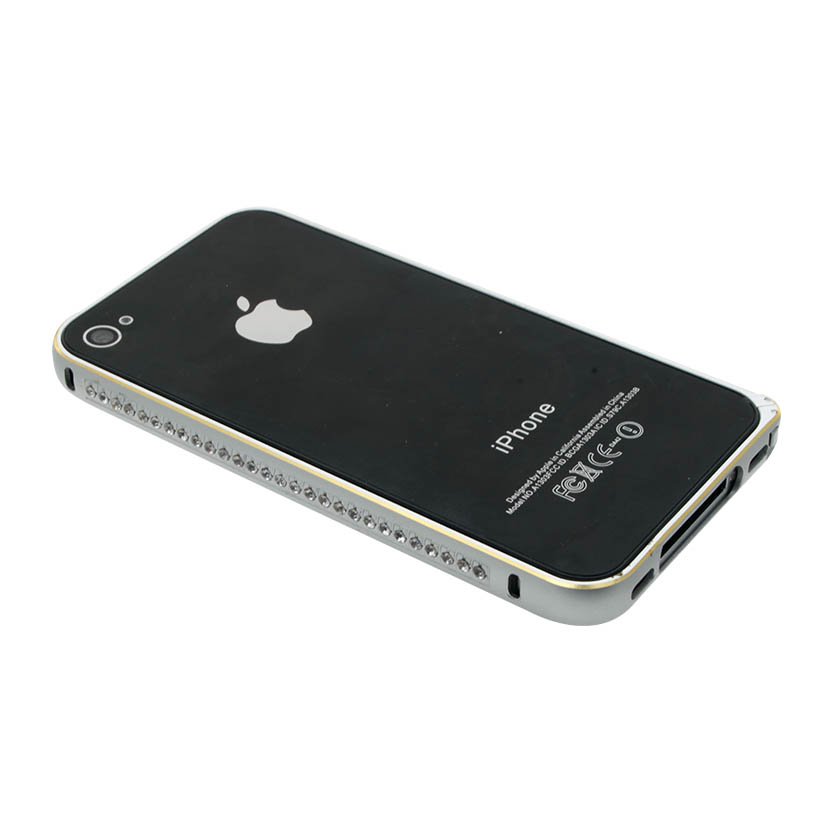 Бампер на iPhone 4/4S металлический со стразами серебро