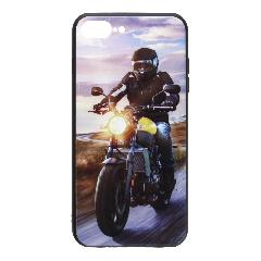 Накладка iPhone 7/8 Plus пластиковая с резиновым бампером Мотоциклист