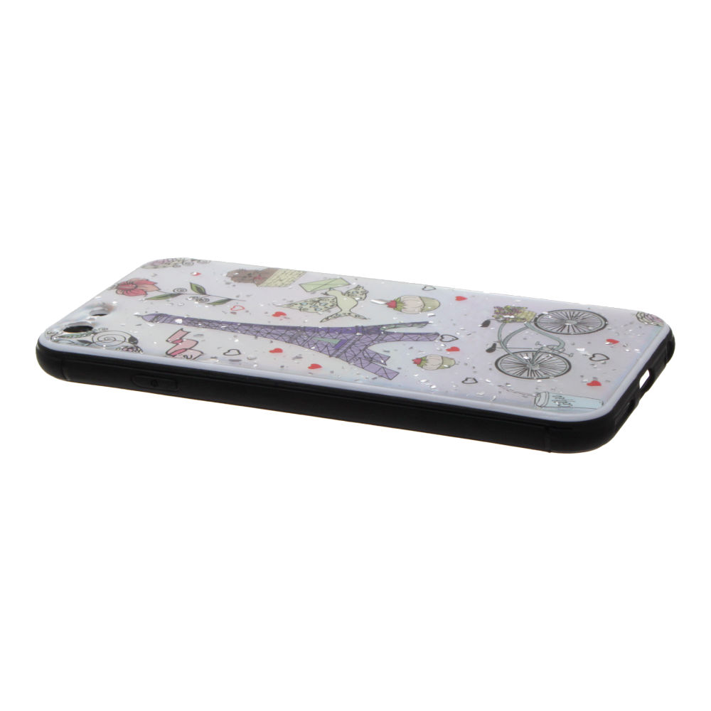 Накладка iPhone 6/6S пластиковая с резиновым бампером с серебряной крошкой Эйфелева башня