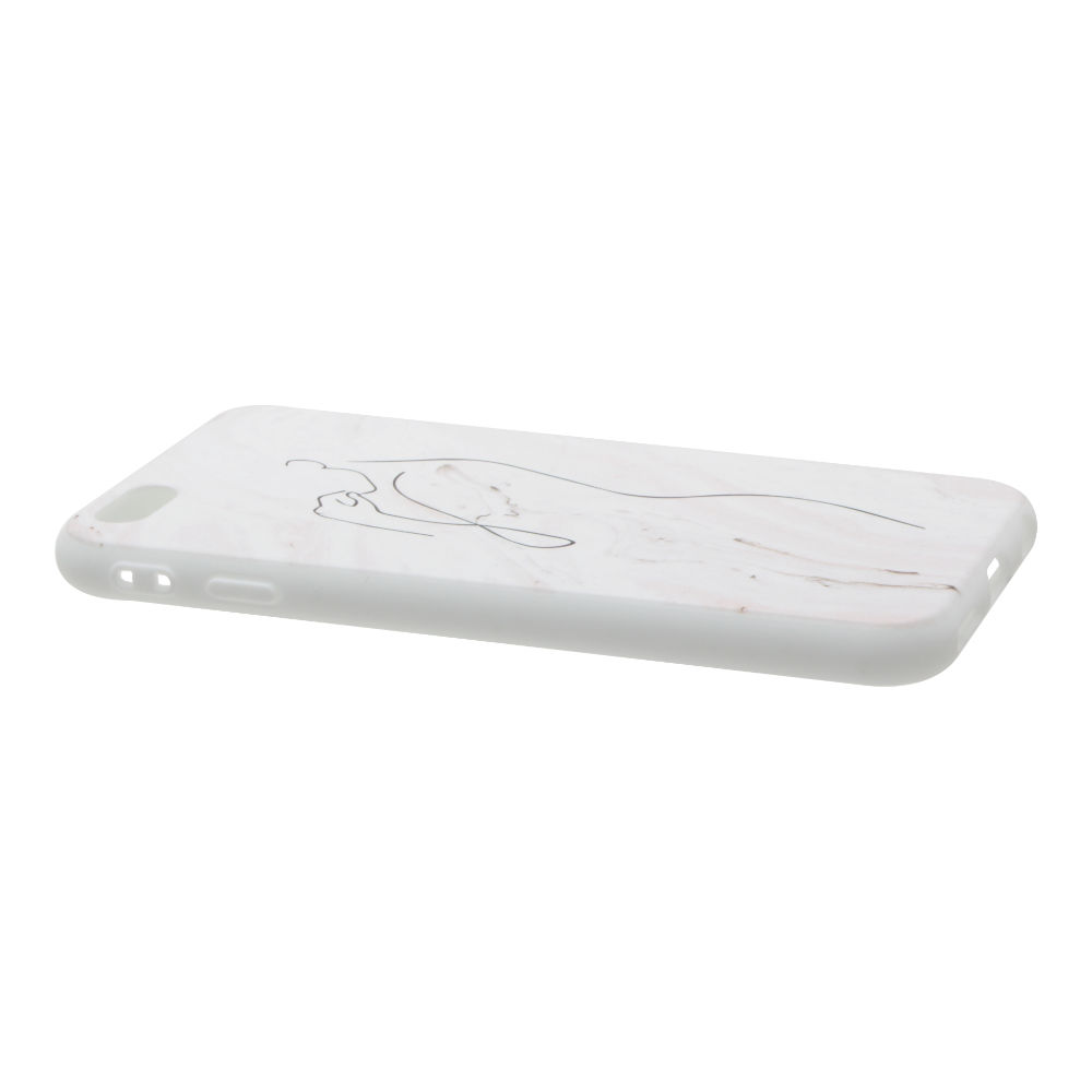 Накладка iPhone 6/6S резиновая рисунки матовая противоударная мраморная Очертания девушки белая