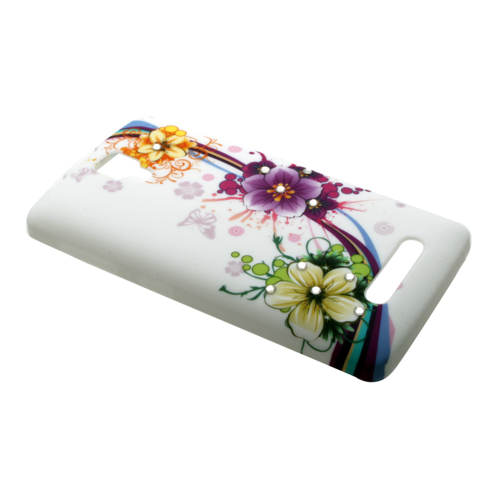Накладка Lenovo A2010 силиконовая рисунки со стразами Цветы с полосками на белом фоне