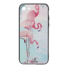 Накладка iPhone 7/8 пластиковая с резинов бампером стеклян с переливом Трио фламинго Joyshop