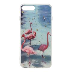 Накладка iPhone 7/8 Plus силиконовая рисунки с золотой крошкой Фламинго на море