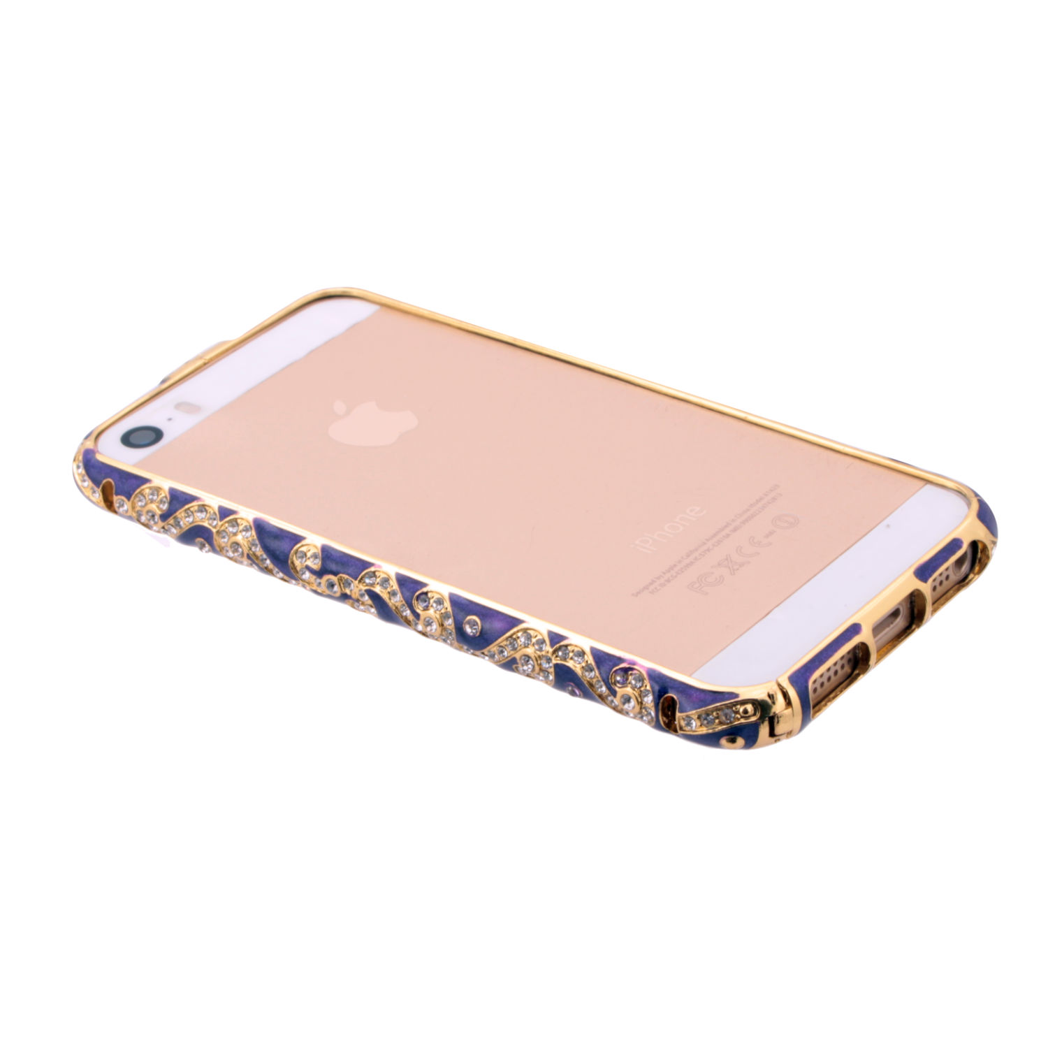Бампер на iPhone 5/5S металлический со стразами фиолетовый