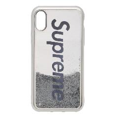 Накладка iPhone X/XS силиконовая с переливающейся жидкостью с хром бампером Supreme серебро