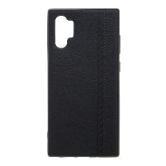 Накладка Samsung Note 10 Plus резиновая под кожу с выбитым узором черная