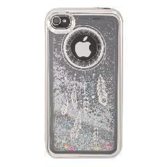 Накладка iPhone 4/4S силиконовая с переливающейся жидкостью с хром бампером Ловец снов сереб
