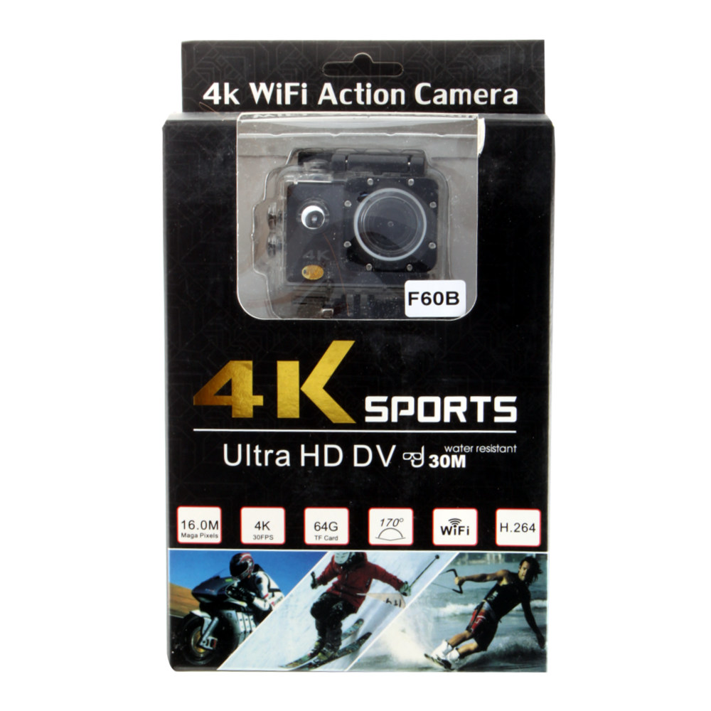 Экшн-камера Sports F60B 4K, 60FPS, 2'', 170º, Wi-Fi черная