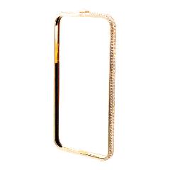 Бампер на iPhone 6/6S металлический стразы в 3 ряда золото метал