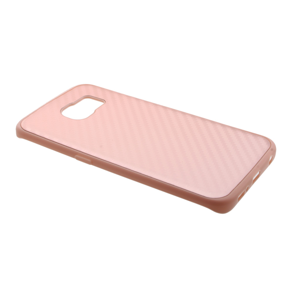 Накладка Samsung G925F/S6 edge силиконовая с металлической вставкой карбон розовая
