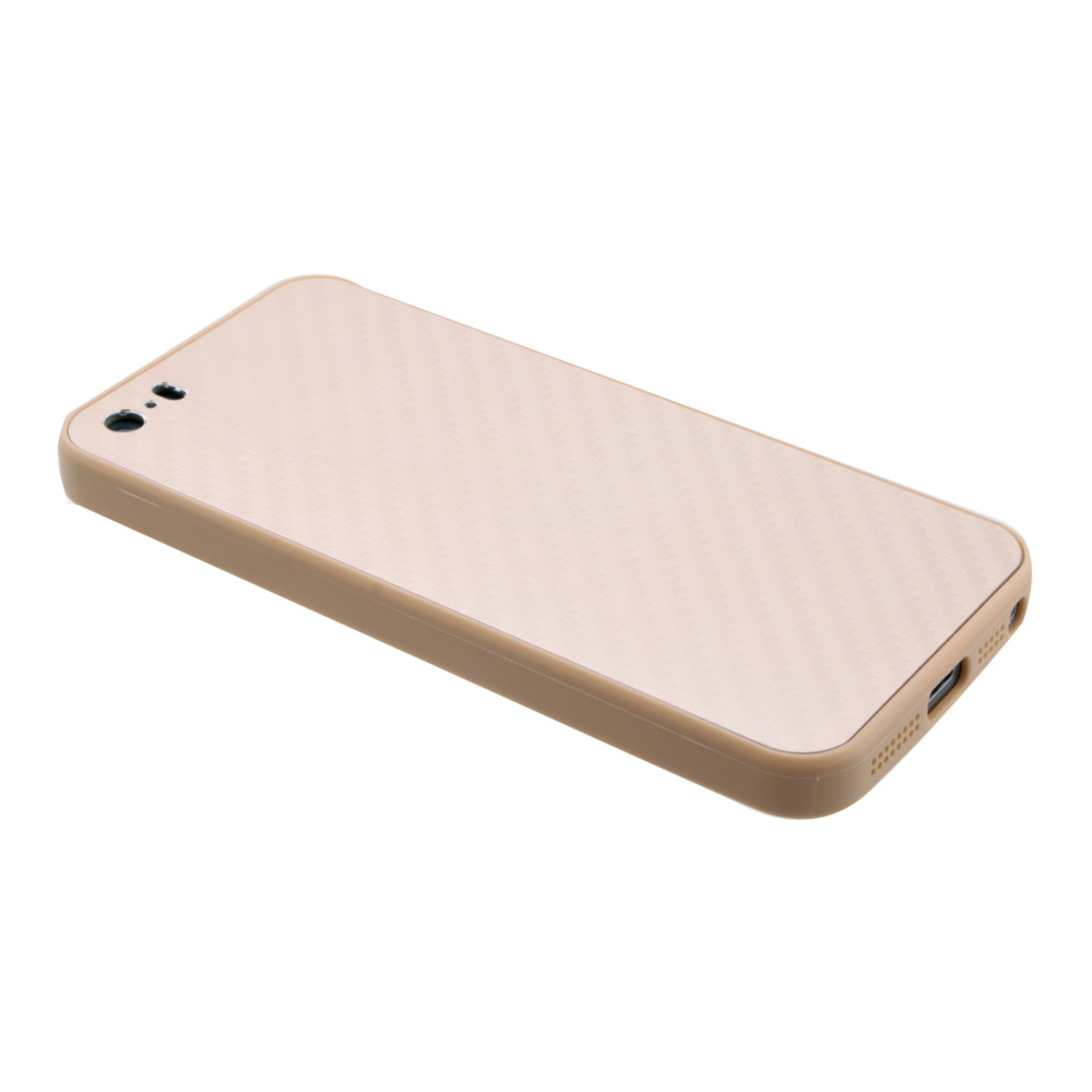 Накладка iPhone 5/5G/5S силиконовая с металлической вставкой карбон золото