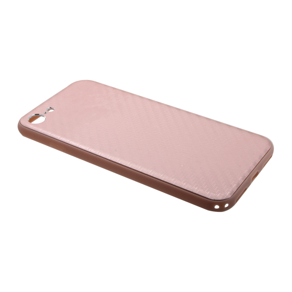 Накладка iPhone 7 силиконовая с металл вставкой карбон розовая