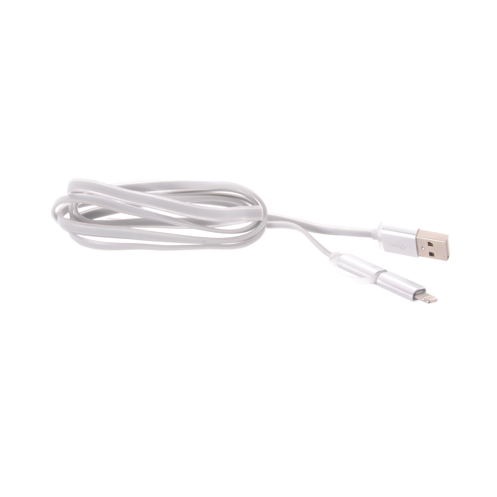 Кабель 2 выхода Lightning 8-pin - Micro USB Hoco UPL08 серебро