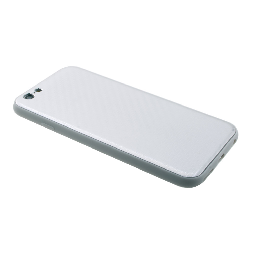 Накладка iPhone 6/6S силиконовая с металл вставкой карбон серебро