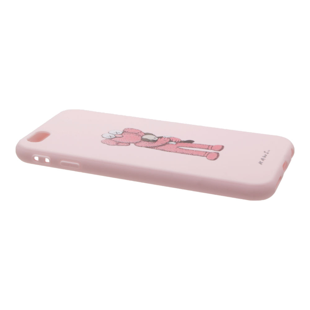 Накладка iPhone 6/6S резиновая рисунки матовая противоударная Kaws розовая