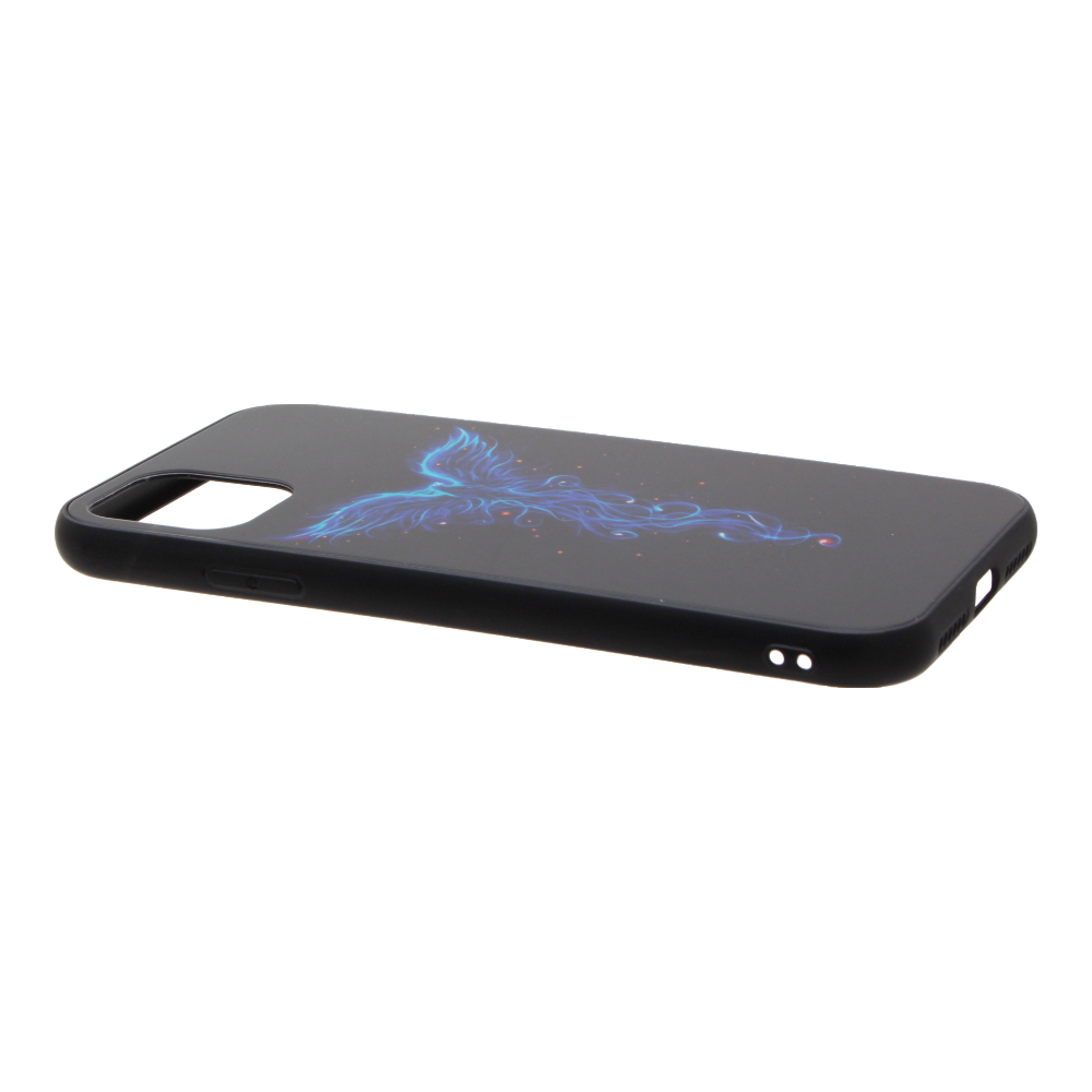 Накладка iPhone 11 Pro пластиковая с резиновым бампером стеклянная фосфорная Голубая птица 