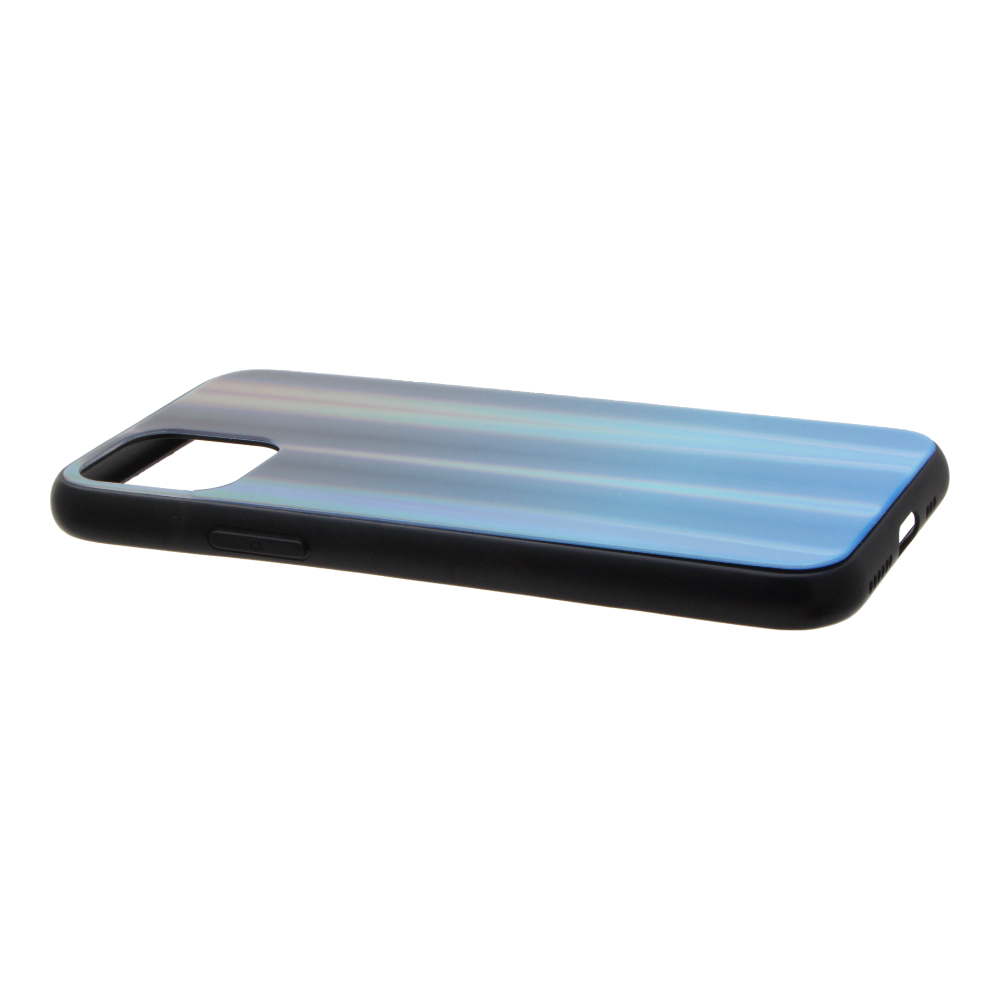 Накладка iPhone 11 Pro пластиковая с резиновым бампером стеклянная с переливом Омбре сине-черная
