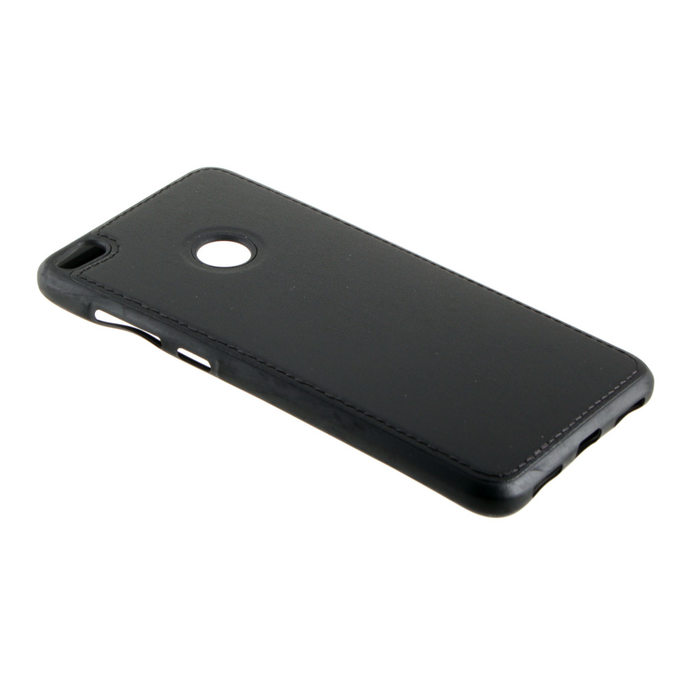 Накладка Huawei P8 Lite 2016 резиновая под кожу с логотипом черная