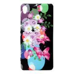 Накладка Sony XA силиконовая рисунки со стразами Цветы с бабочками на черном фоне
