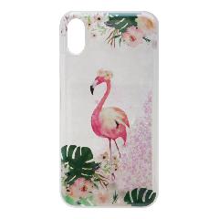 Накладка iPhone XR силиконовая с переливающейся жидкостью Фламинго розовая в цветах