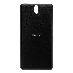 Накладка Sony C5 резиновая под кожу с логотипом черная 