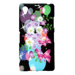 Накладка Sony Z1/L39h/C6903 силиконовая рисунки со стразами Цветы с бабочками на черном фоне
