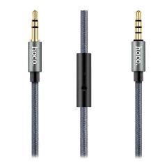 AUX кабель 3,5 на 3,5 мм Hoco UPA04, силиконовый, с металлическим штек и микрофоном, графит, 1000 мм