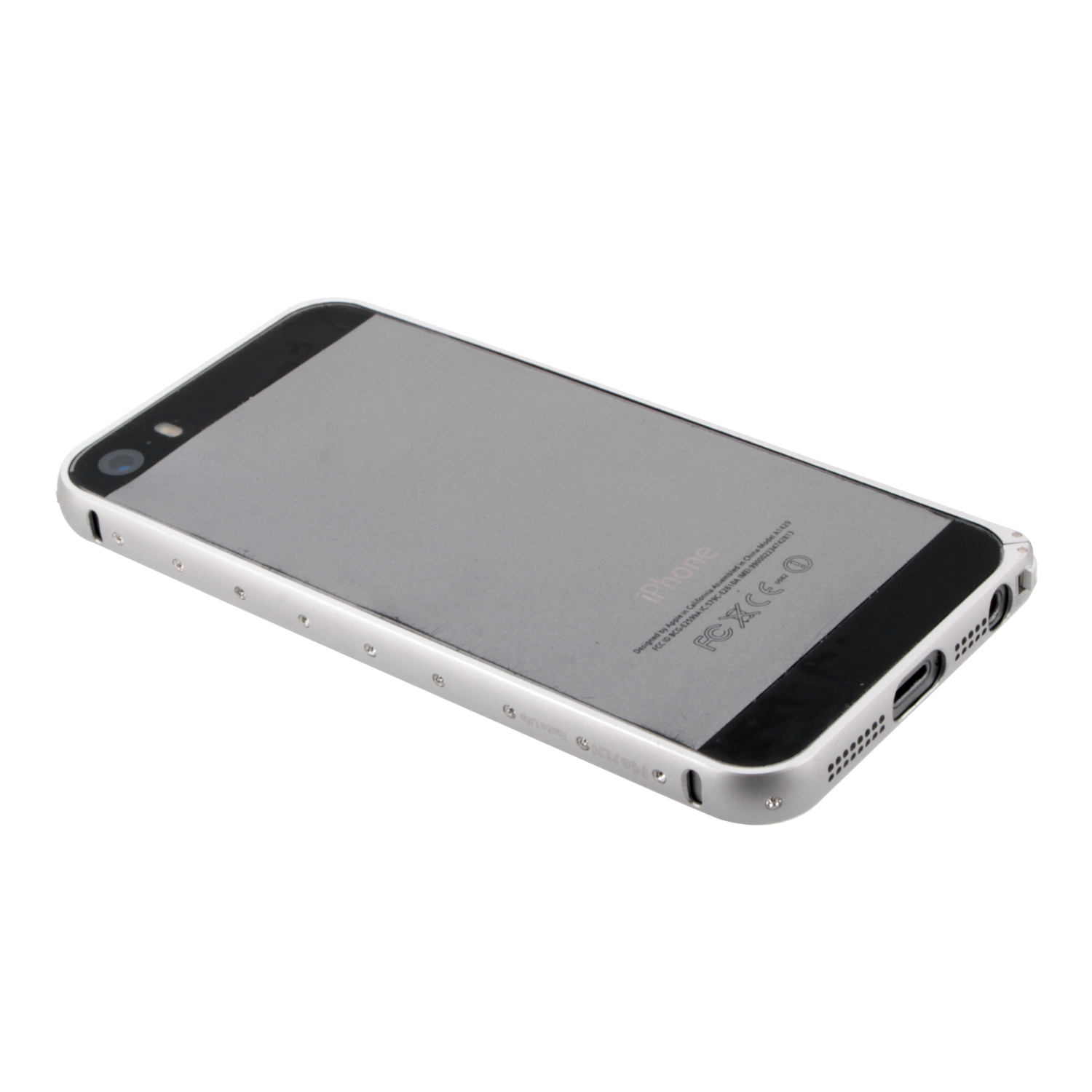 Бампер на iPhone 5/5S металлический со стразами серебро