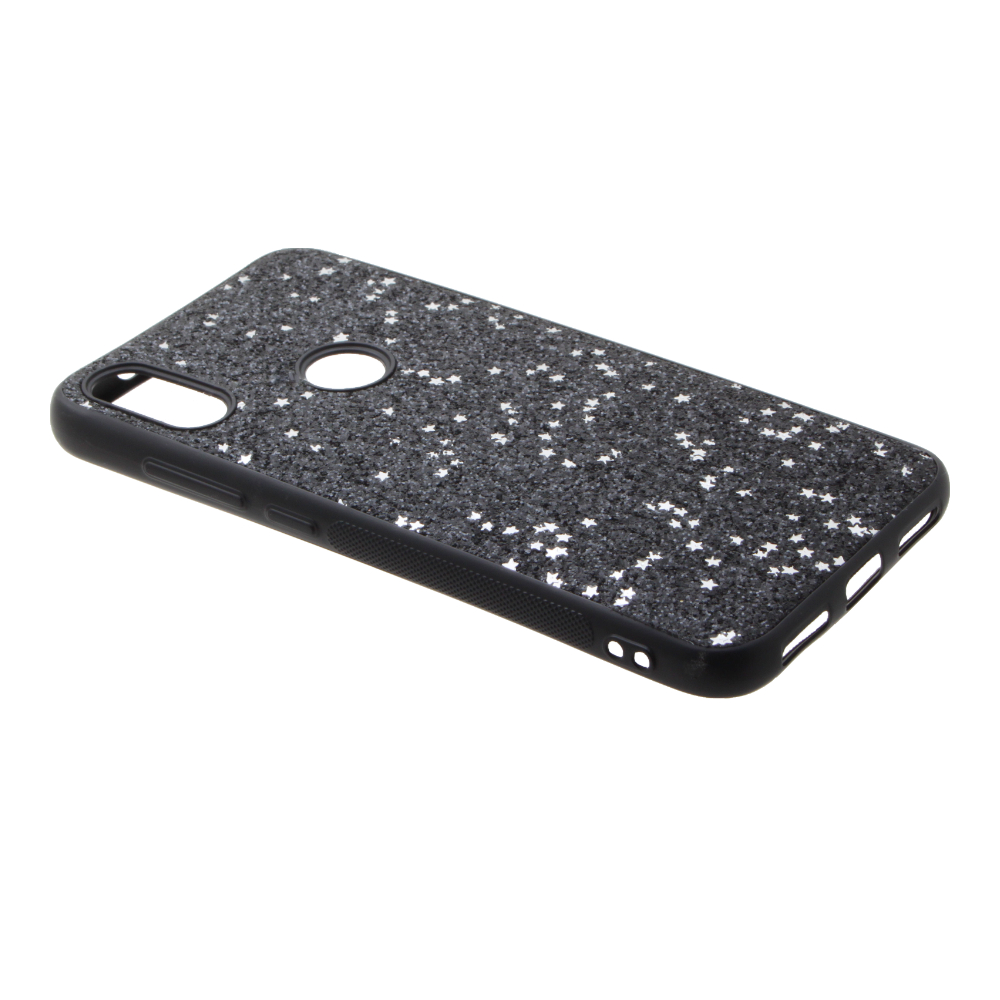 Накладка Xiaomi Mi Play резиновая блестки со звездочками черная