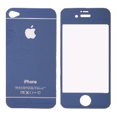 Закаленное стекло iPhone 4/4S двуст узоры синее Glass