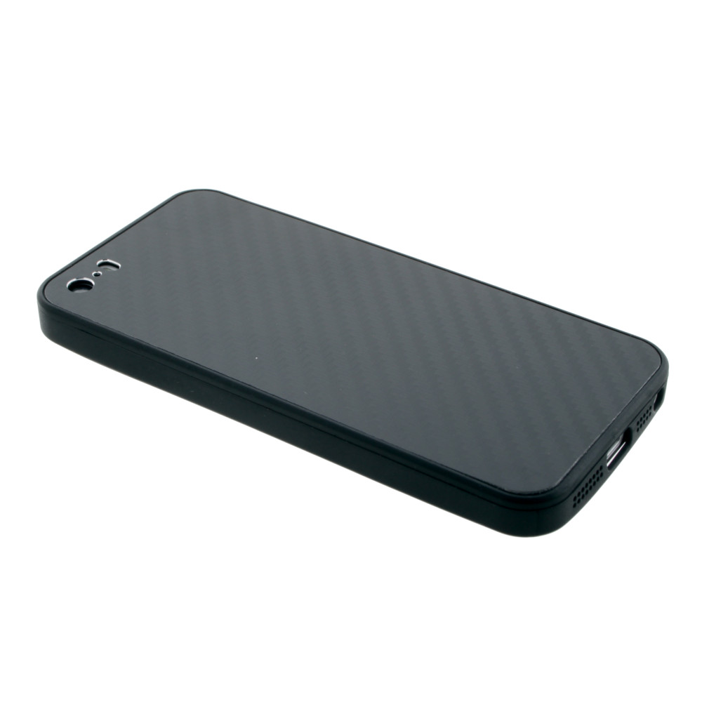 Накладка iPhone 5/5G/5S силиконовая с металлической вставкой карбон черная