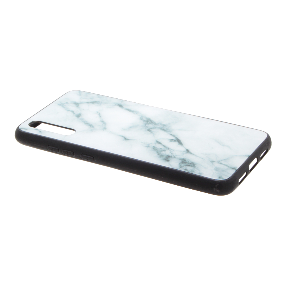 Накладка Huawei P20 пластиковая с резиновым бампером стеклянная Мраморная белая