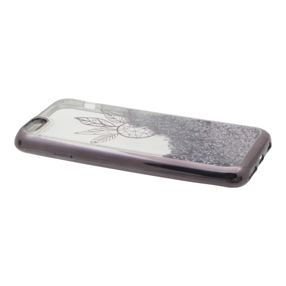 Накладка iPhone 6/6S силиконовая с переливающейся жидкостью с хром бампером Ловец снов черная