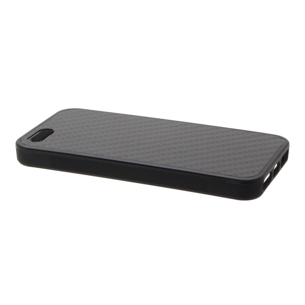 Накладка iPhone 5/5S/SE пластиковая с резиновым бампером карбон черная