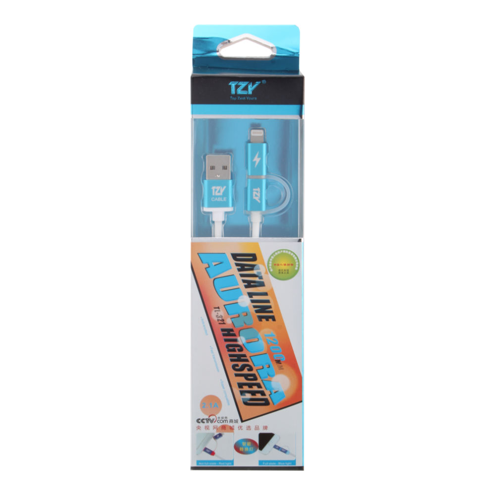 Кабель 2 выхода Lightning 8-pin - Micro USB TXY TL-321 бело-синий