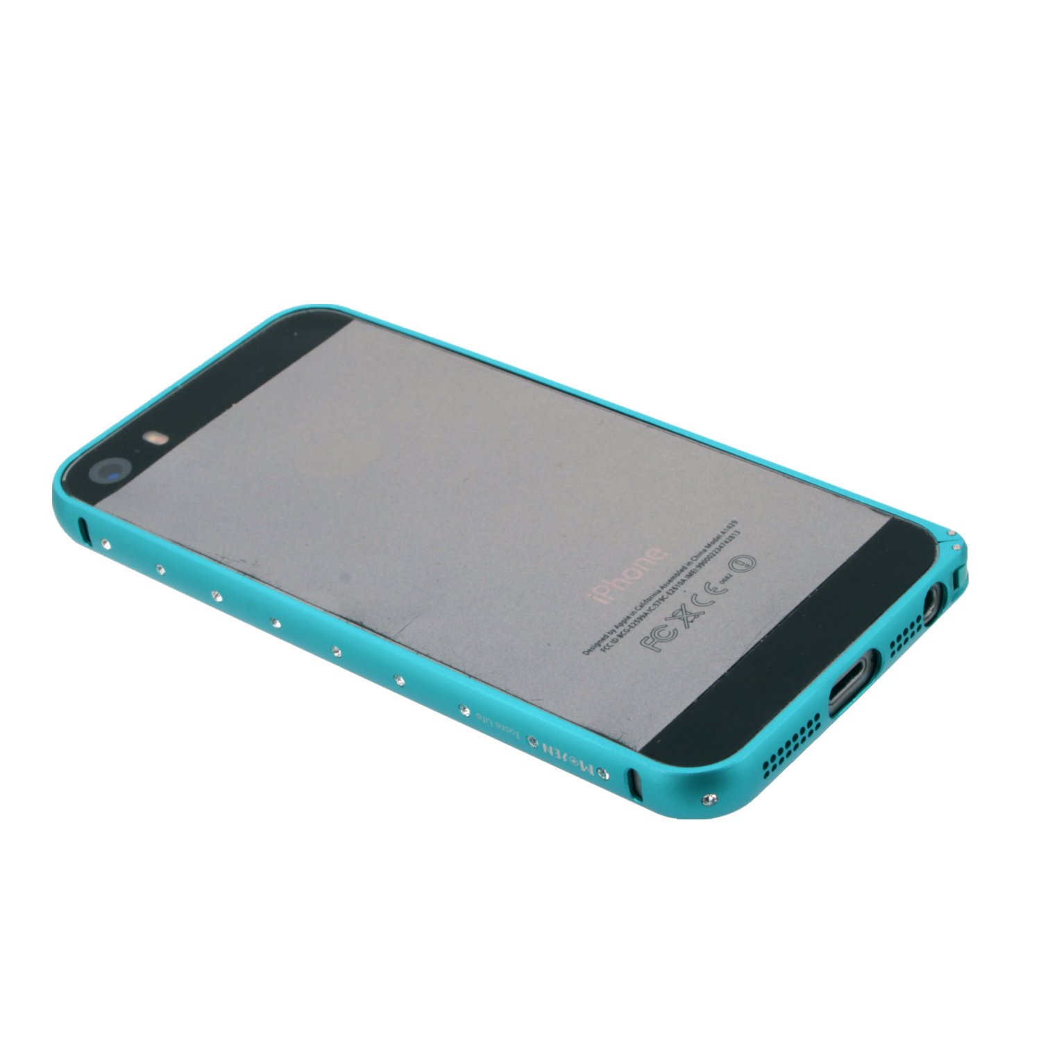 Бампер на iPhone 5/5S металлический со стразами голубой