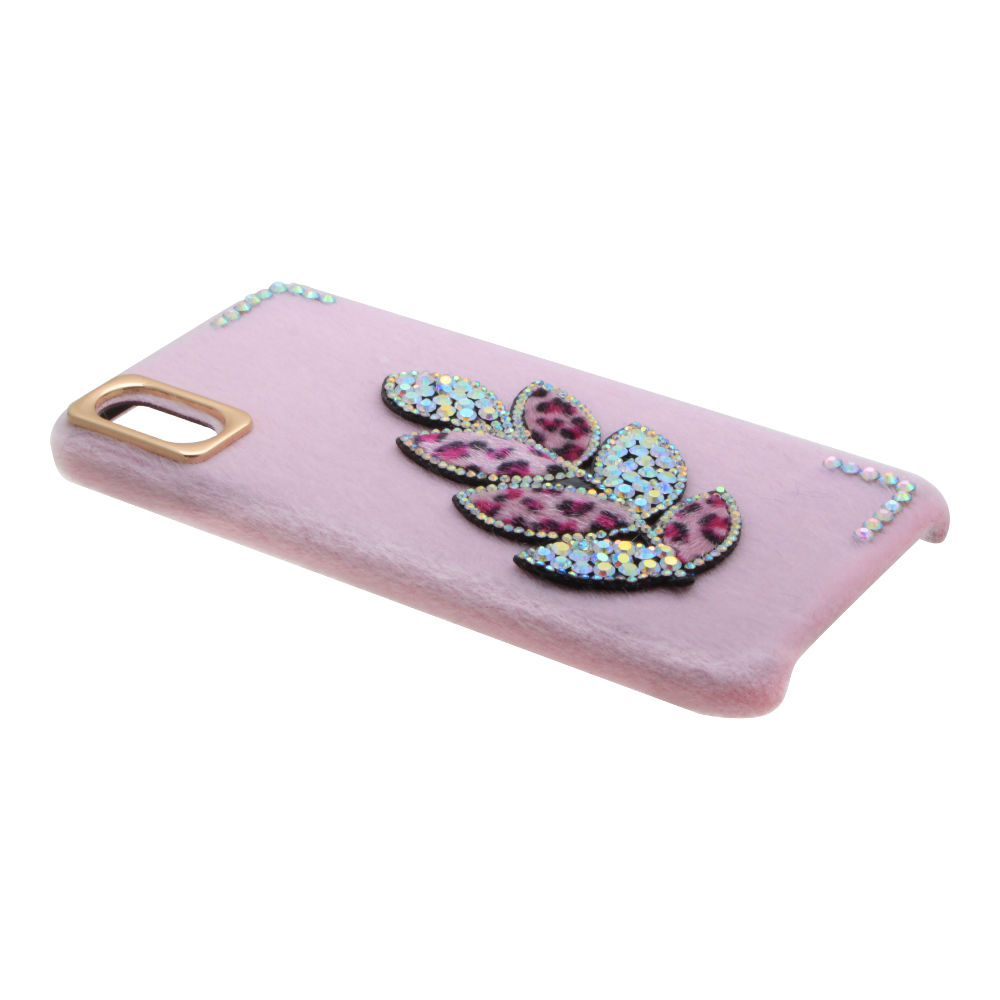 Накладка iPhone XS Max бархатная со стразами Листик розовая