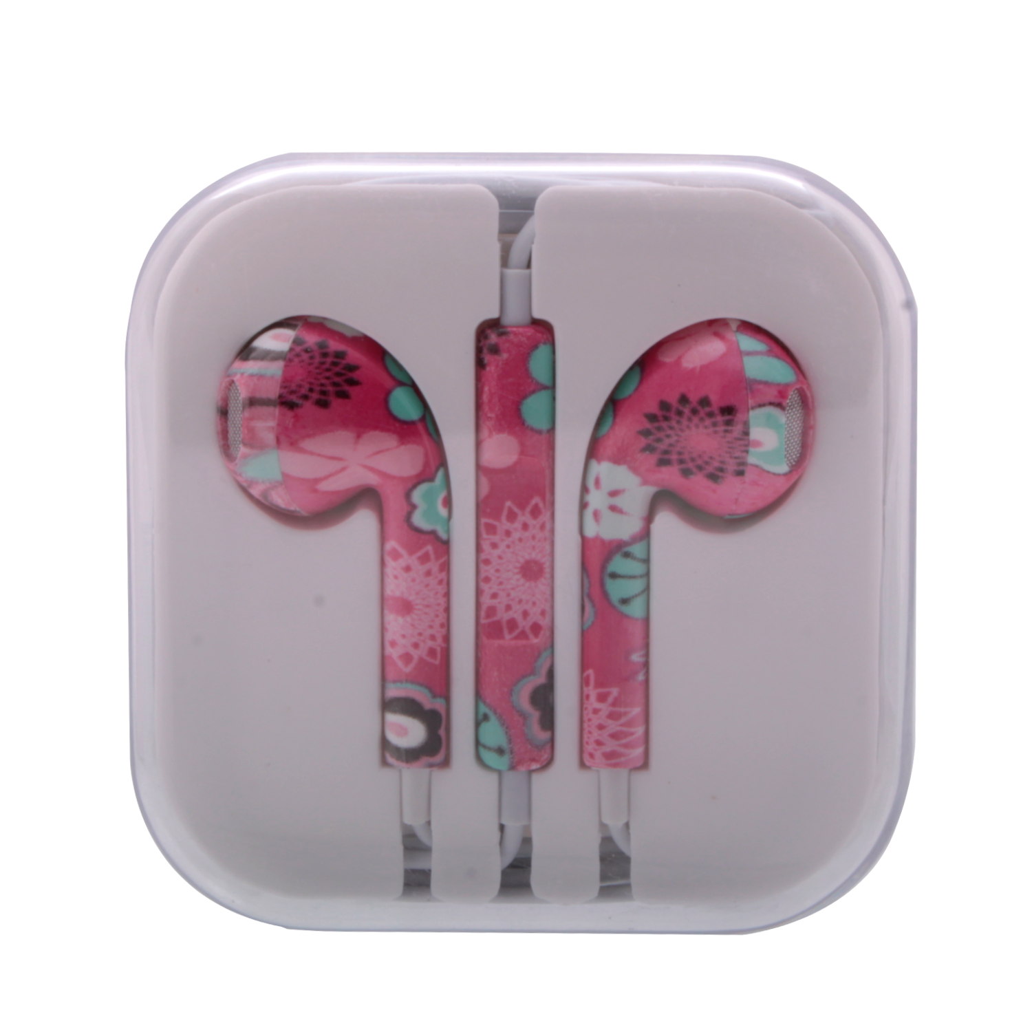 Гарнитура для iPhone (3,5мм) с рисунками цветы розовые ОРИГИНАЛ
