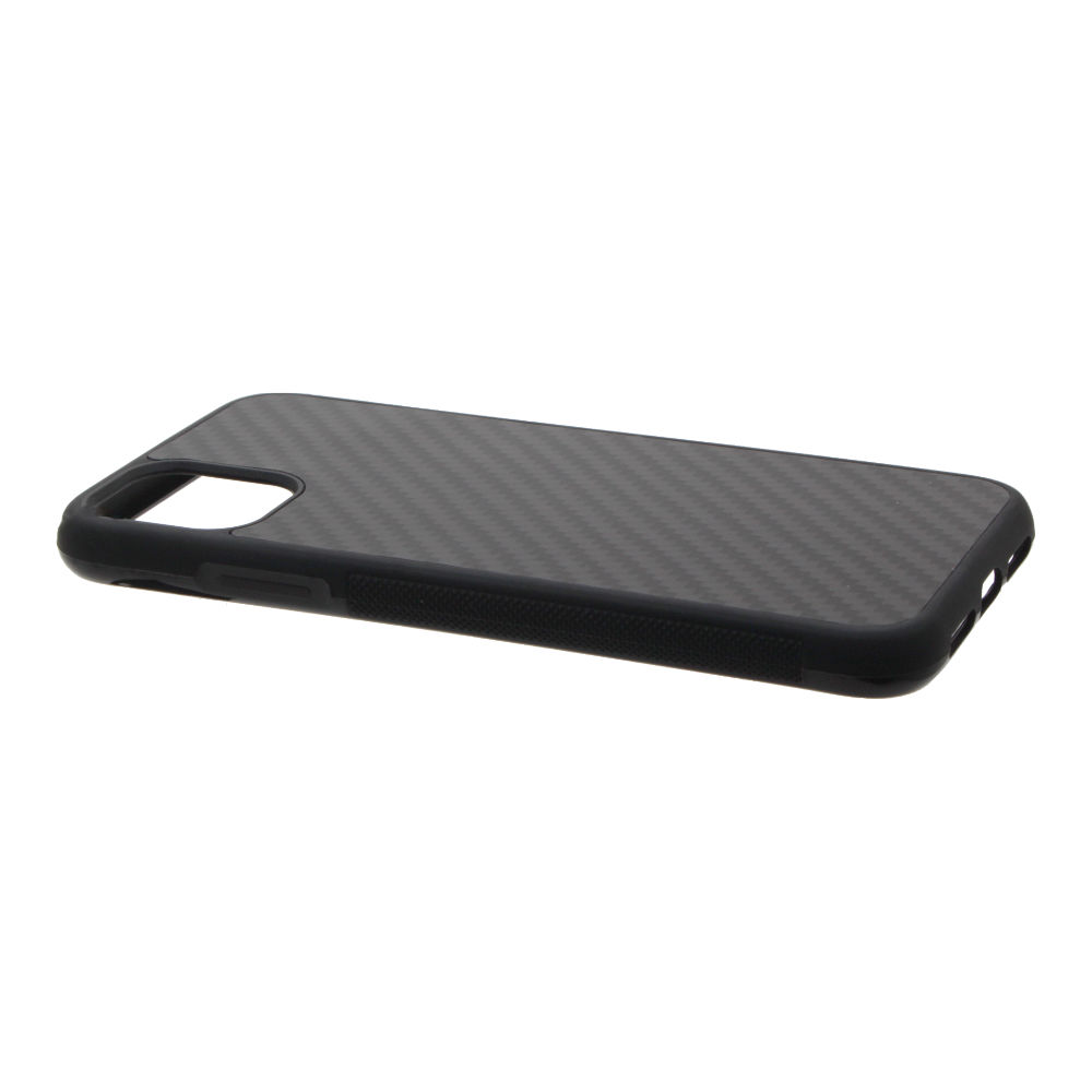 Накладка iPhone 11 пластиковая с резиновым бампером карбон черная