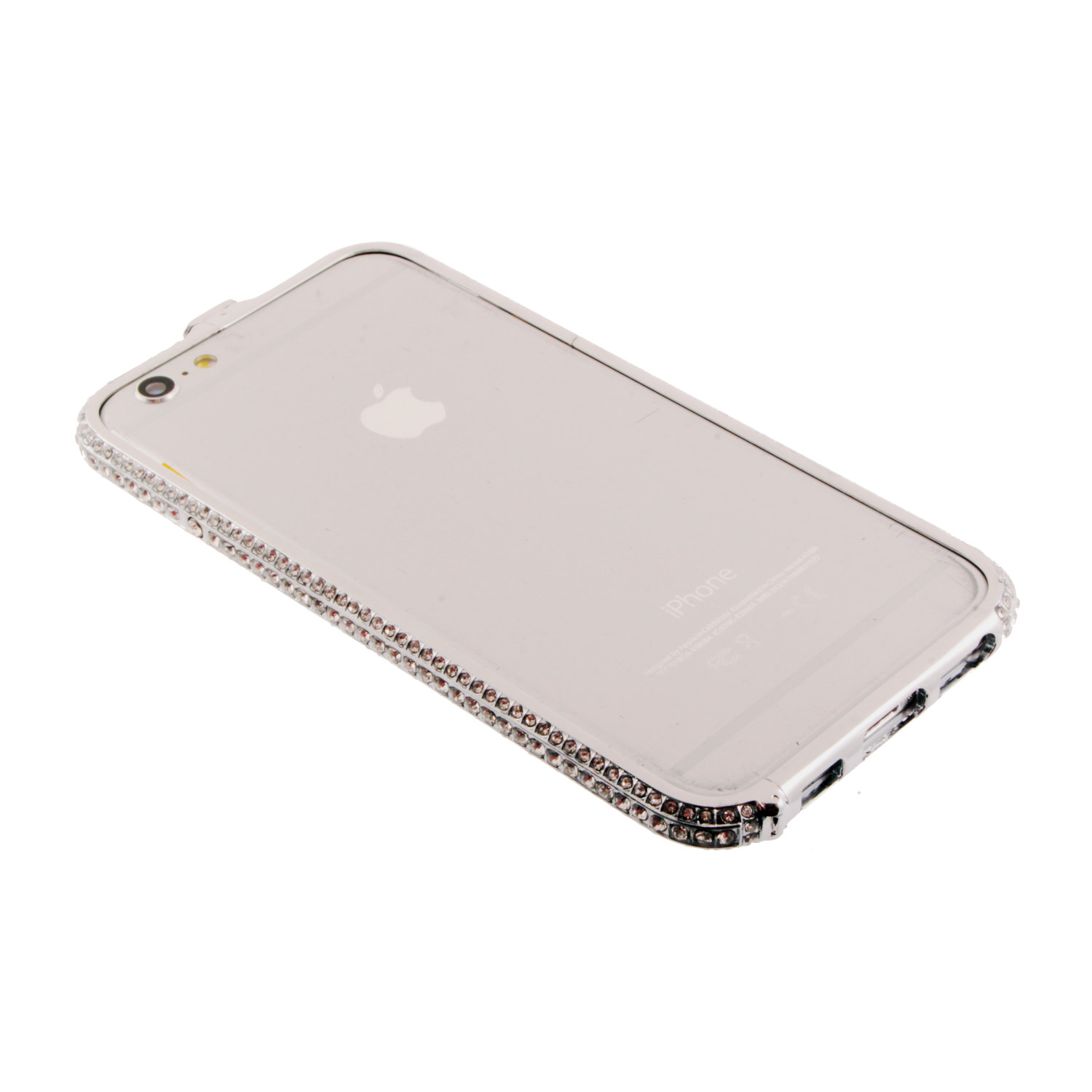 Бампер на iPhone 6/6S металлический стразы в 3 ряда серебро метал