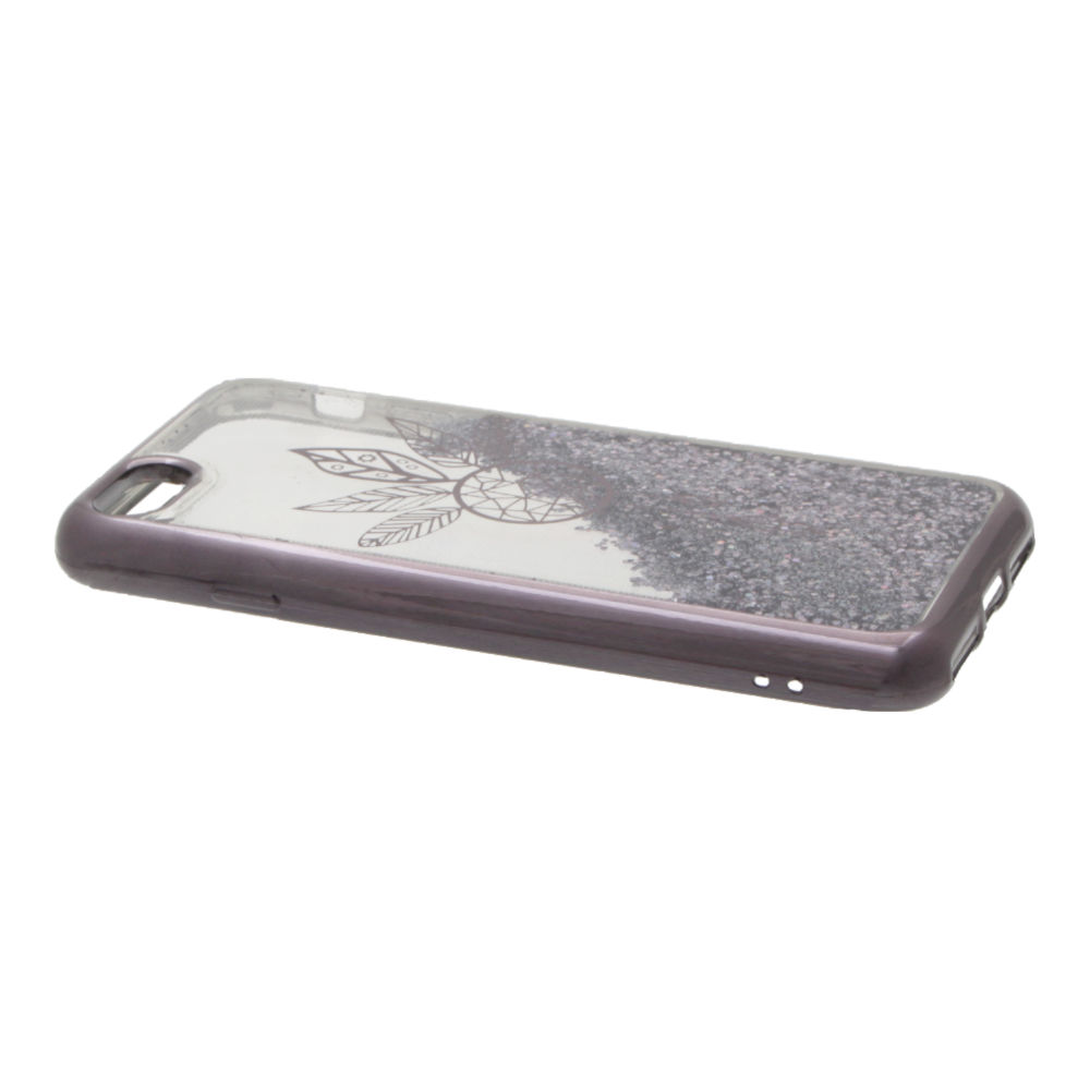 Накладка iPhone 7/8 силиконовая с переливающейся жидкостью с хром бампером Ловец снов черная