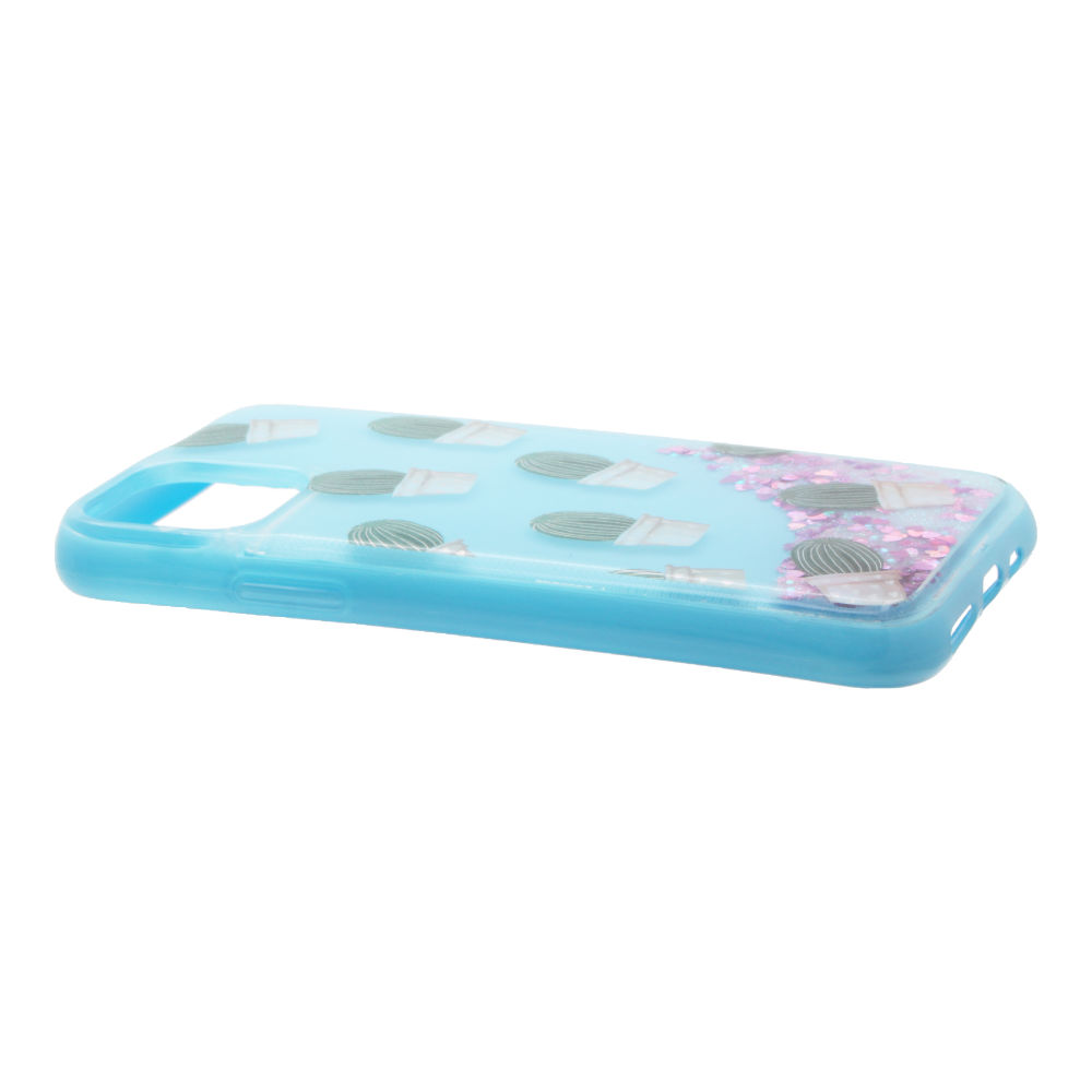 Накладка iPhone 11 Pro силиконовая с переливающейся жидкостью Кактусы голубая