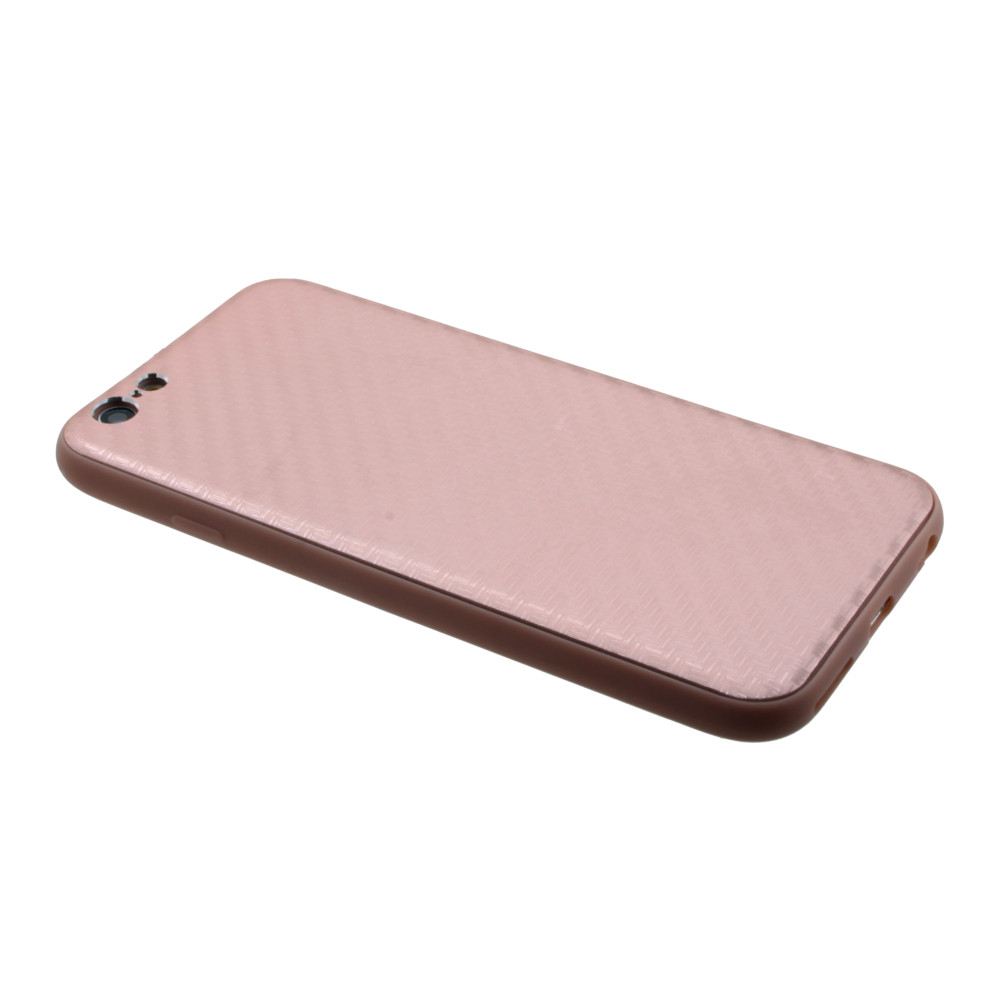 Накладка iPhone 6/6S силиконовая с металл вставкой карбон розовая